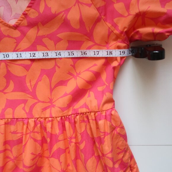 J.Crew Pink Orange Floral Print Cotton Midi Maxi Short Sleeve V-neck Dress 10 - Picture 10 of 14